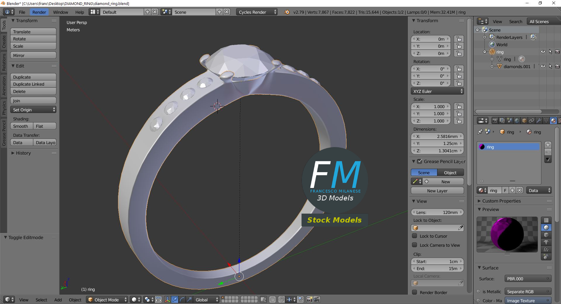 3D-Modell - Diamantring - 09