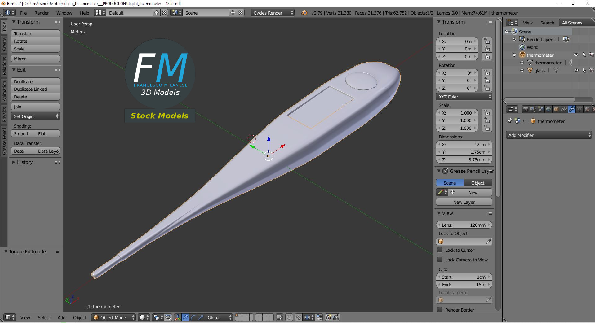 3D-Modell - Digitalthermometer - 09