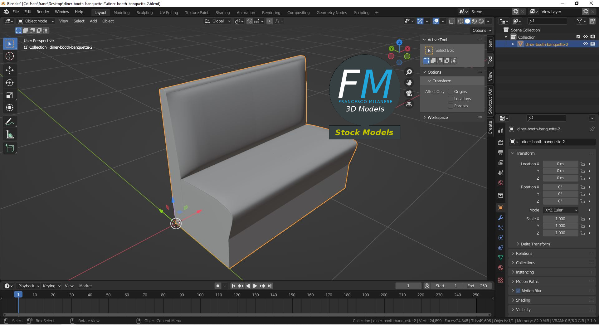 3D-Modell - Diner-Sitzbank - 09