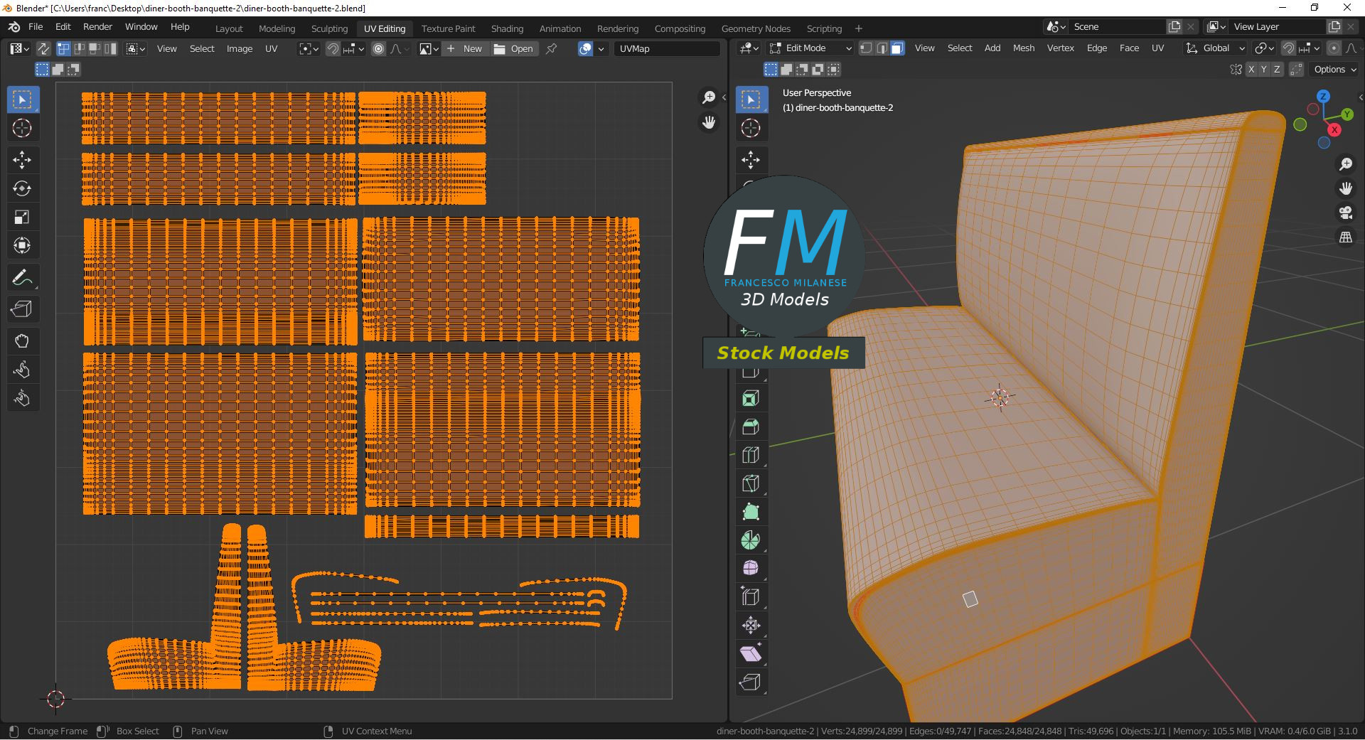 3D-Modell - Diner-Sitzbank - 10
