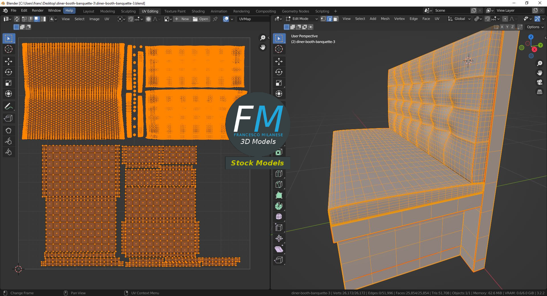 3D-Modell - Chesterfield-Diner-Sitzbank - 10