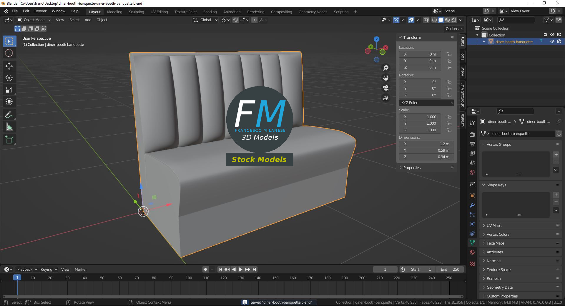 3D-Modell - Diner-Sitzbank - 09