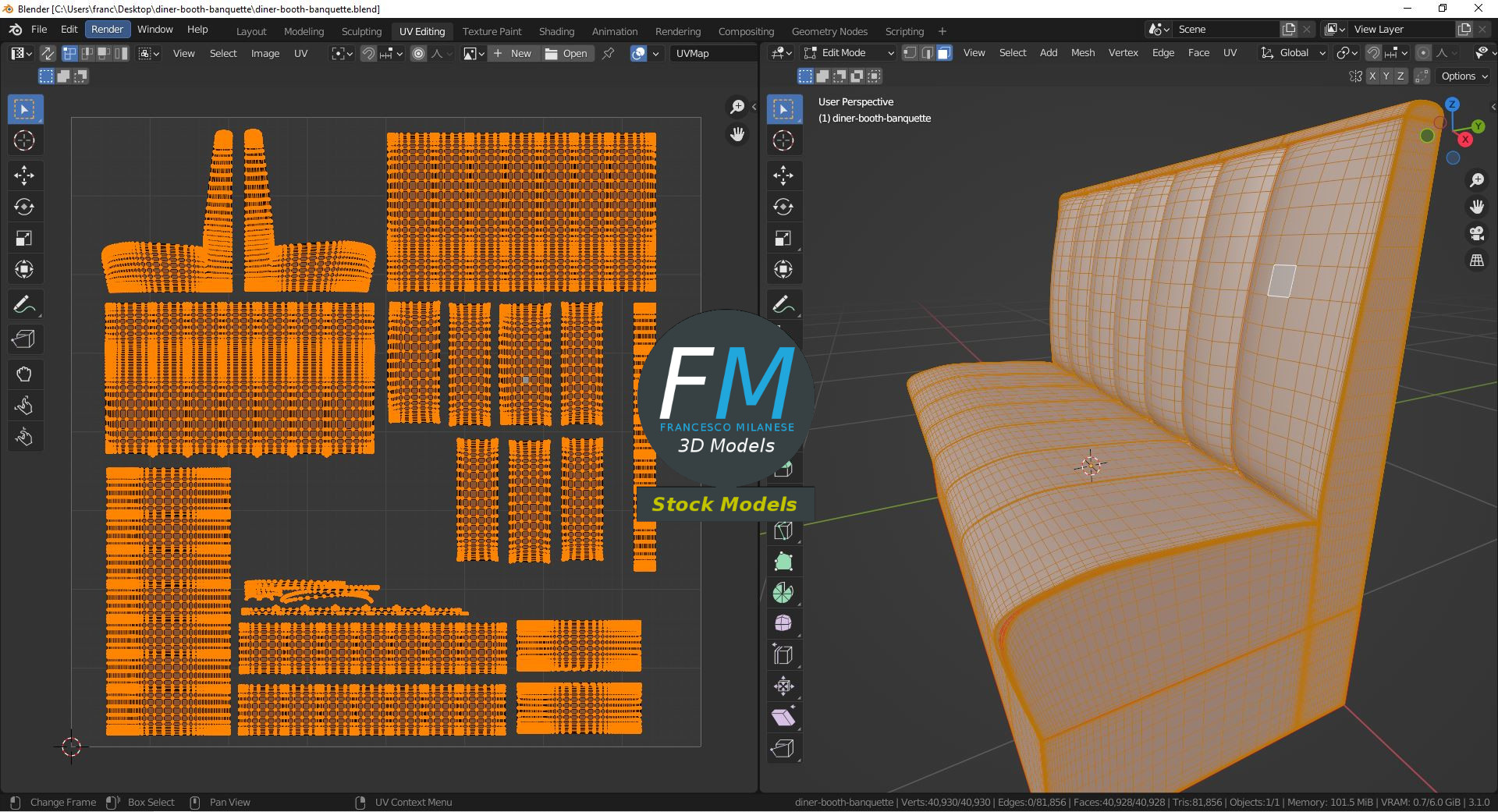 3D-Modell - Diner-Sitzbank - 10