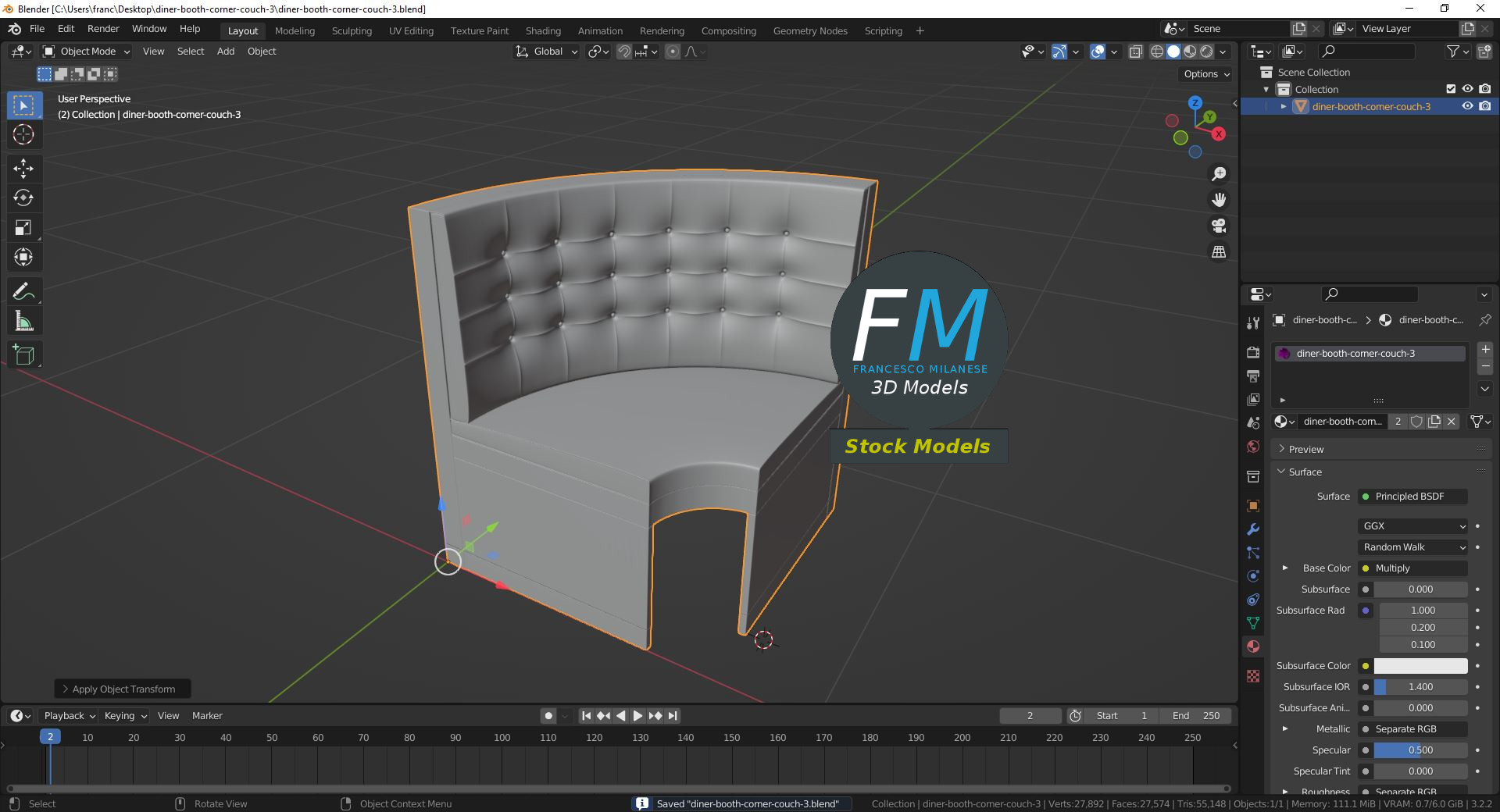3D-Modell - Chesterfield-Diner-Ecksitzbank - 09