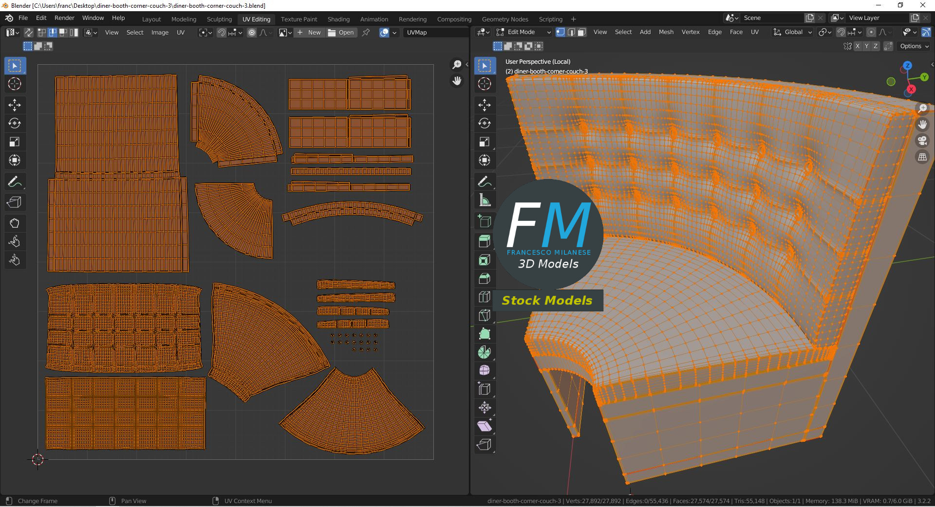 3D-Modell - Chesterfield-Diner-Ecksitzbank - 10