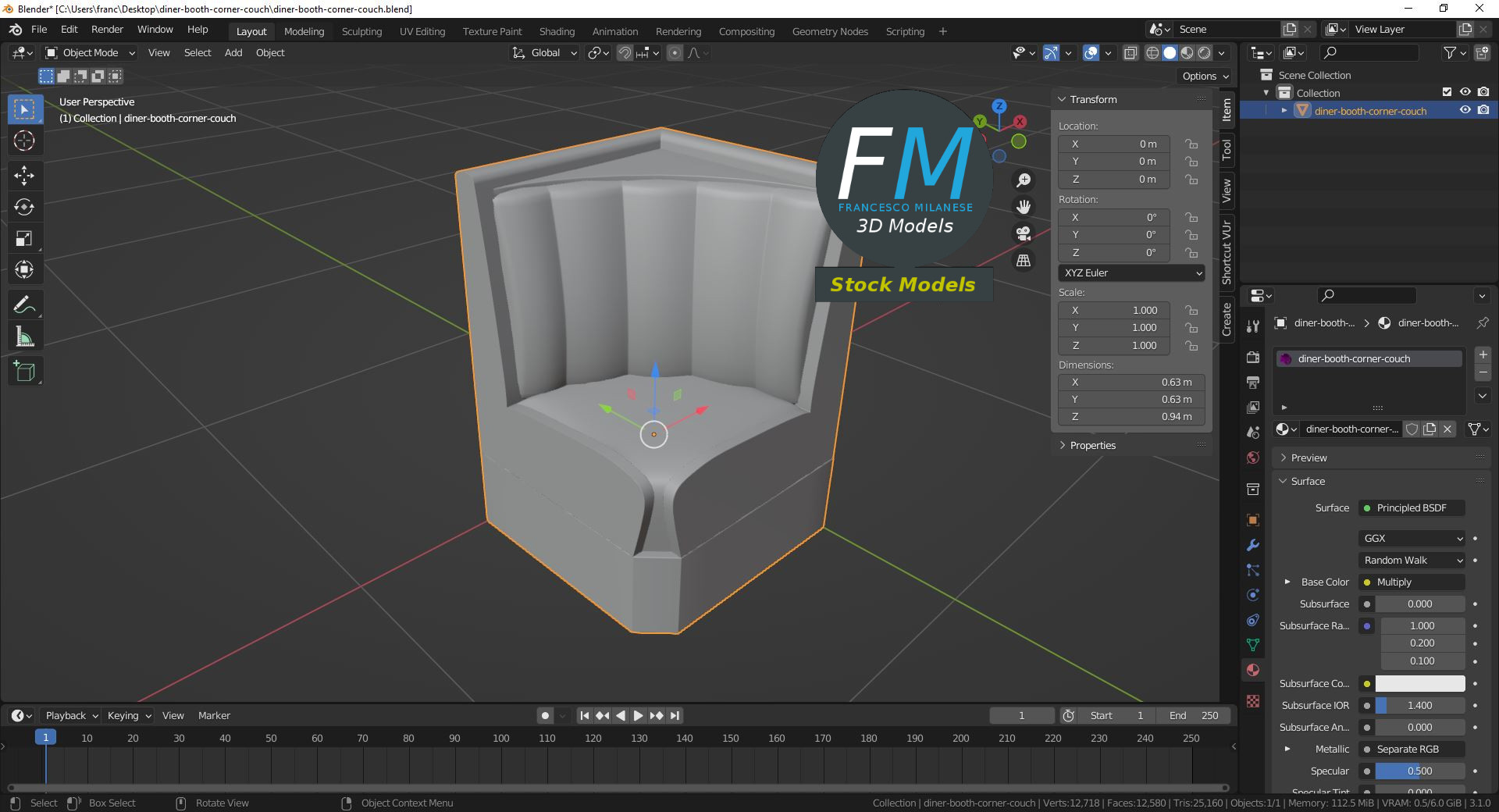 3D-Modell - Diner-Ecksitzbank - 09