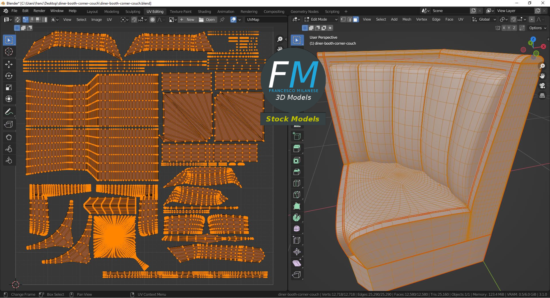 3D-Modell - Diner-Ecksitzbank - 10