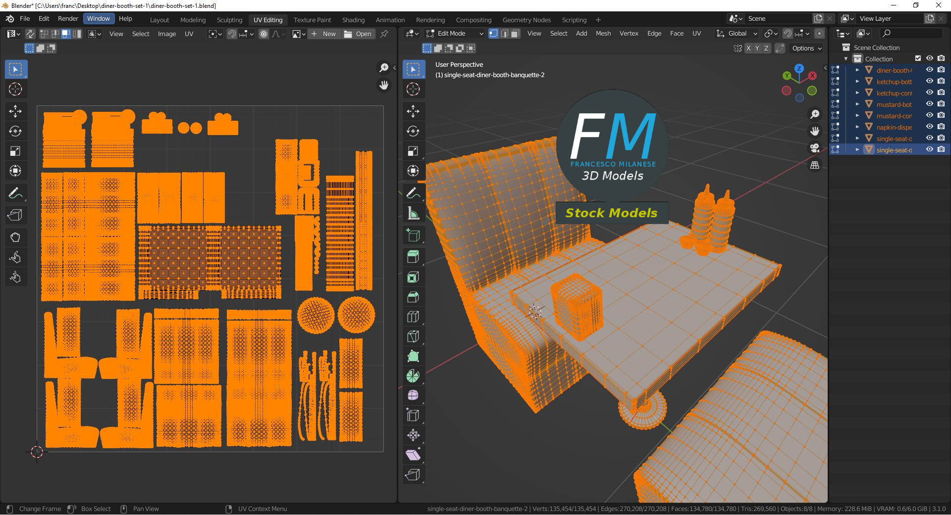 3D-Modell - Diner-Booth-Set - 10