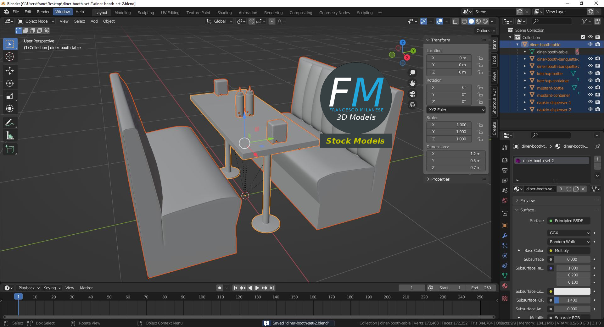 3D-Modell - Diner-Booth-Set - 09