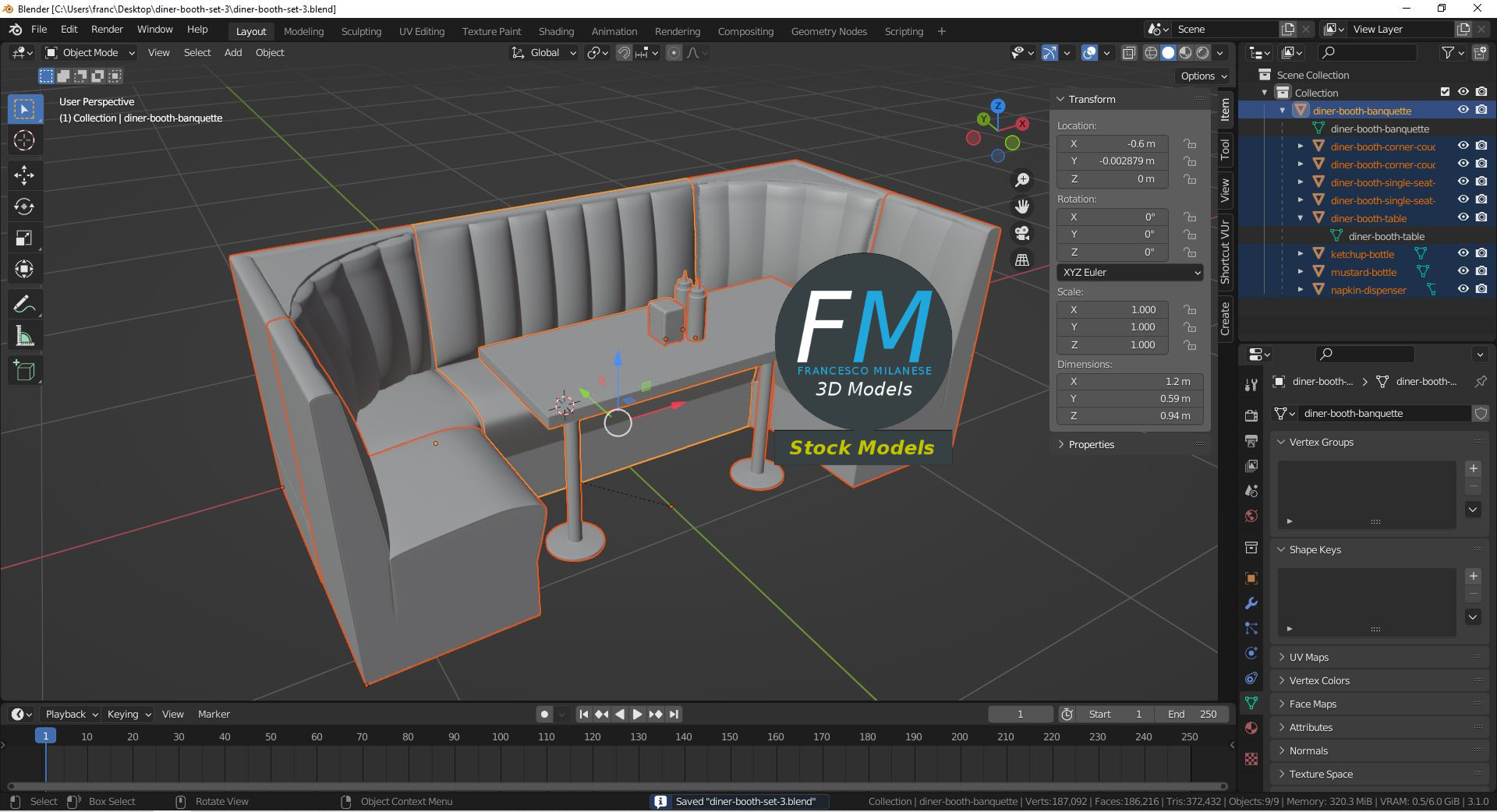 3D-Modell - Diner-Sitzgruppen-Set - 09