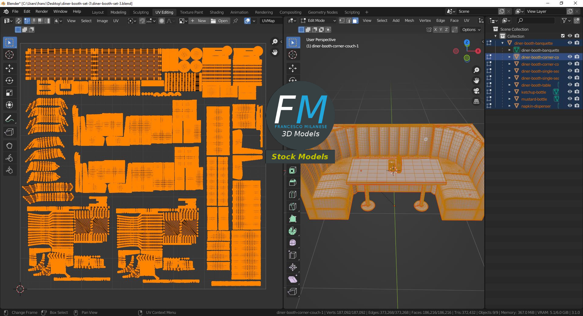 3D-Modell - Diner-Sitzgruppen-Set - 10