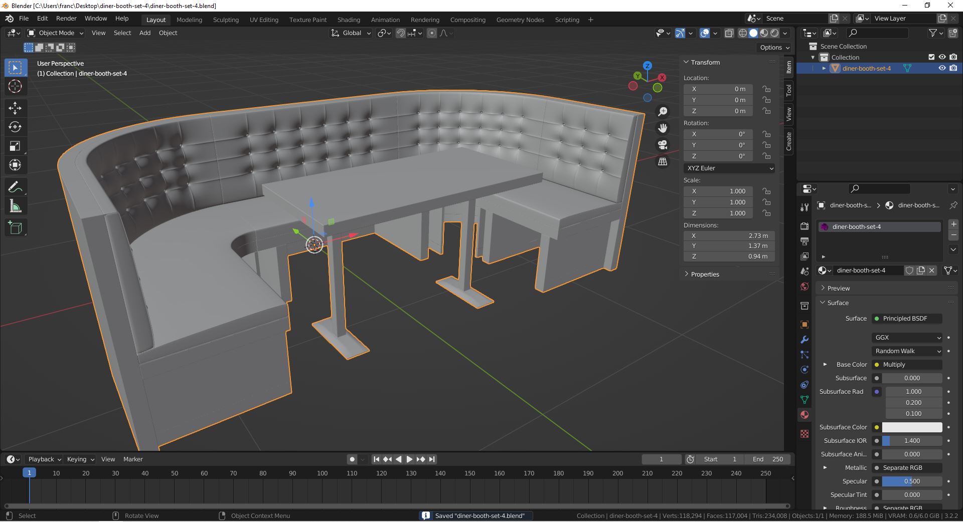 3D-Modell - Chesterfield-Diner-Booth-Set - 09