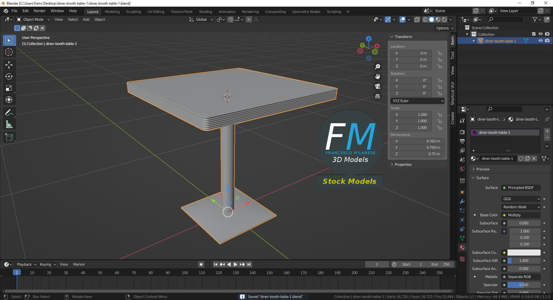 3D-Modell - Quadratischer Diner-Tisch - 09