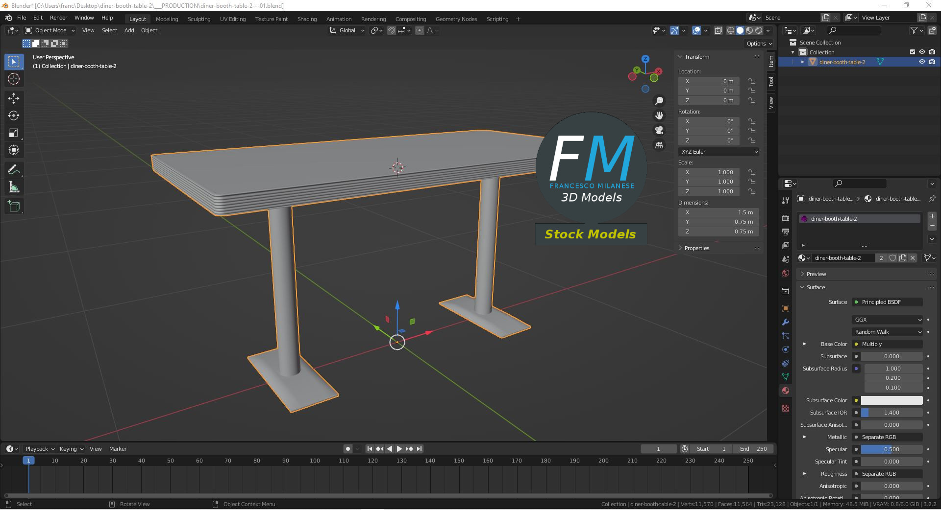 3D-Modell - Diner-Sitztisch - 09
