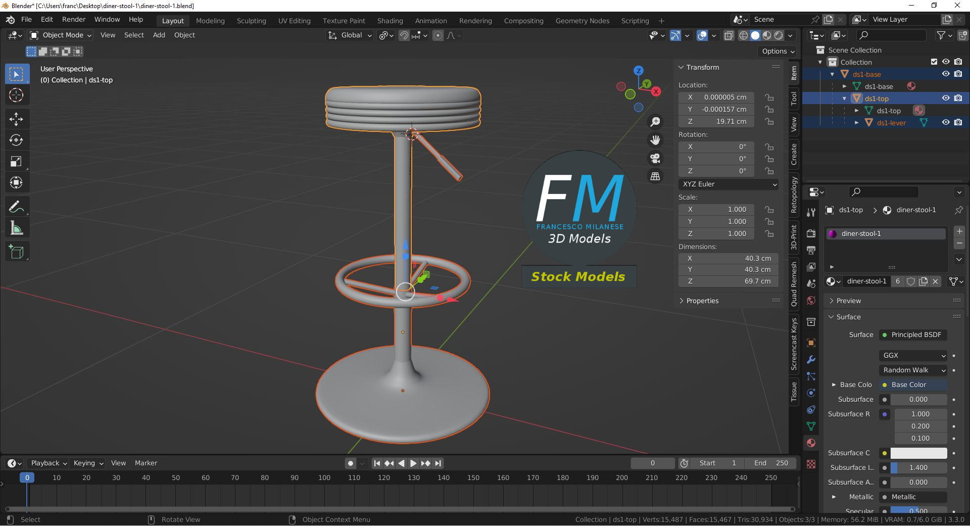 3D-Modell - Diner-Hocker - 09