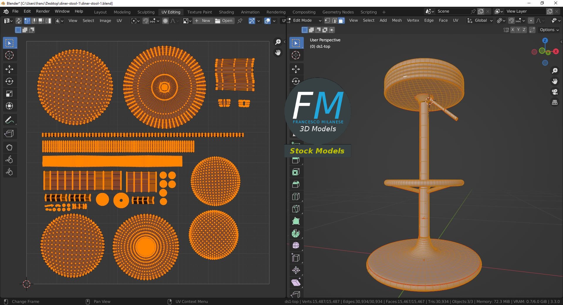 3D-Modell - Diner-Hocker - 10