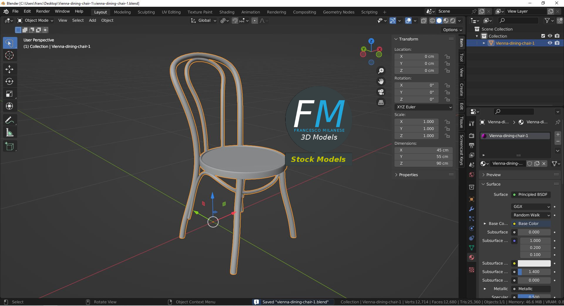 3D-Modell - Esszimmerstuhl - 09