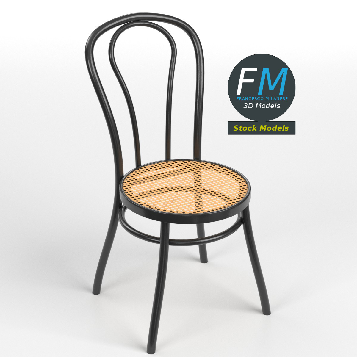 3D-Modell - Esszimmerstuhl mit Geflechtsitz - 01