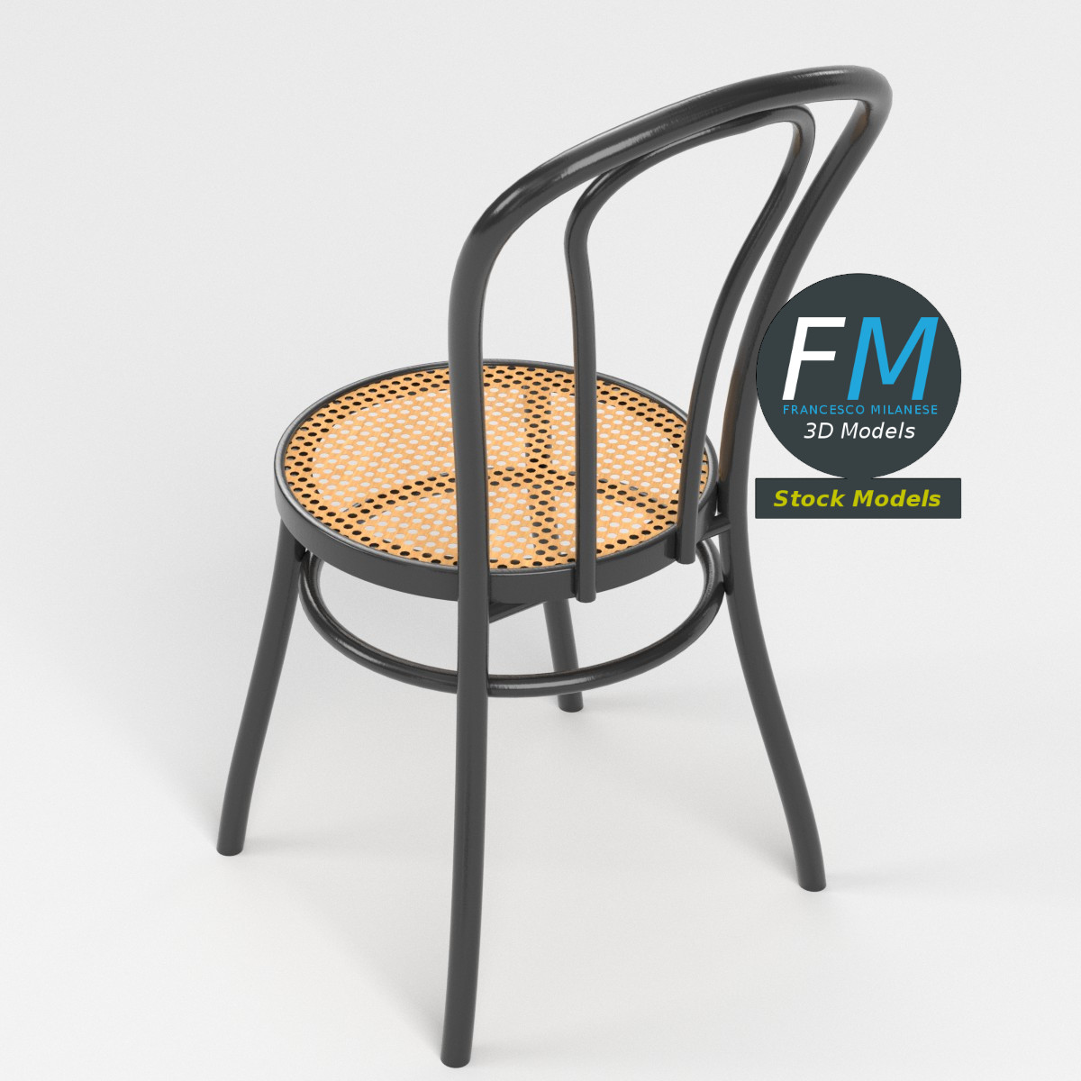 3D-Modell - Esszimmerstuhl mit Geflechtsitz - 02
