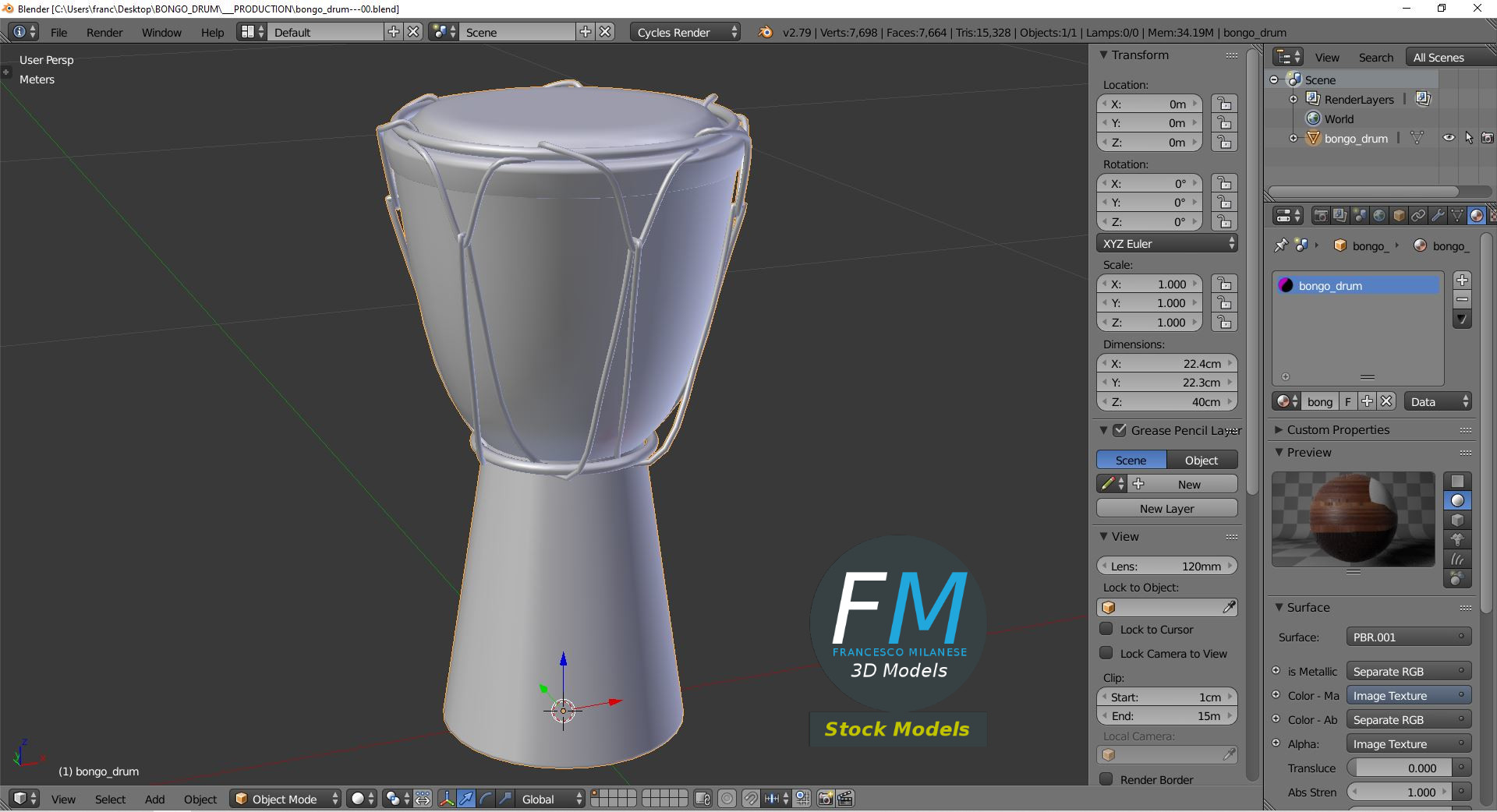 3D-Modell - Djembe-Trommel - 09