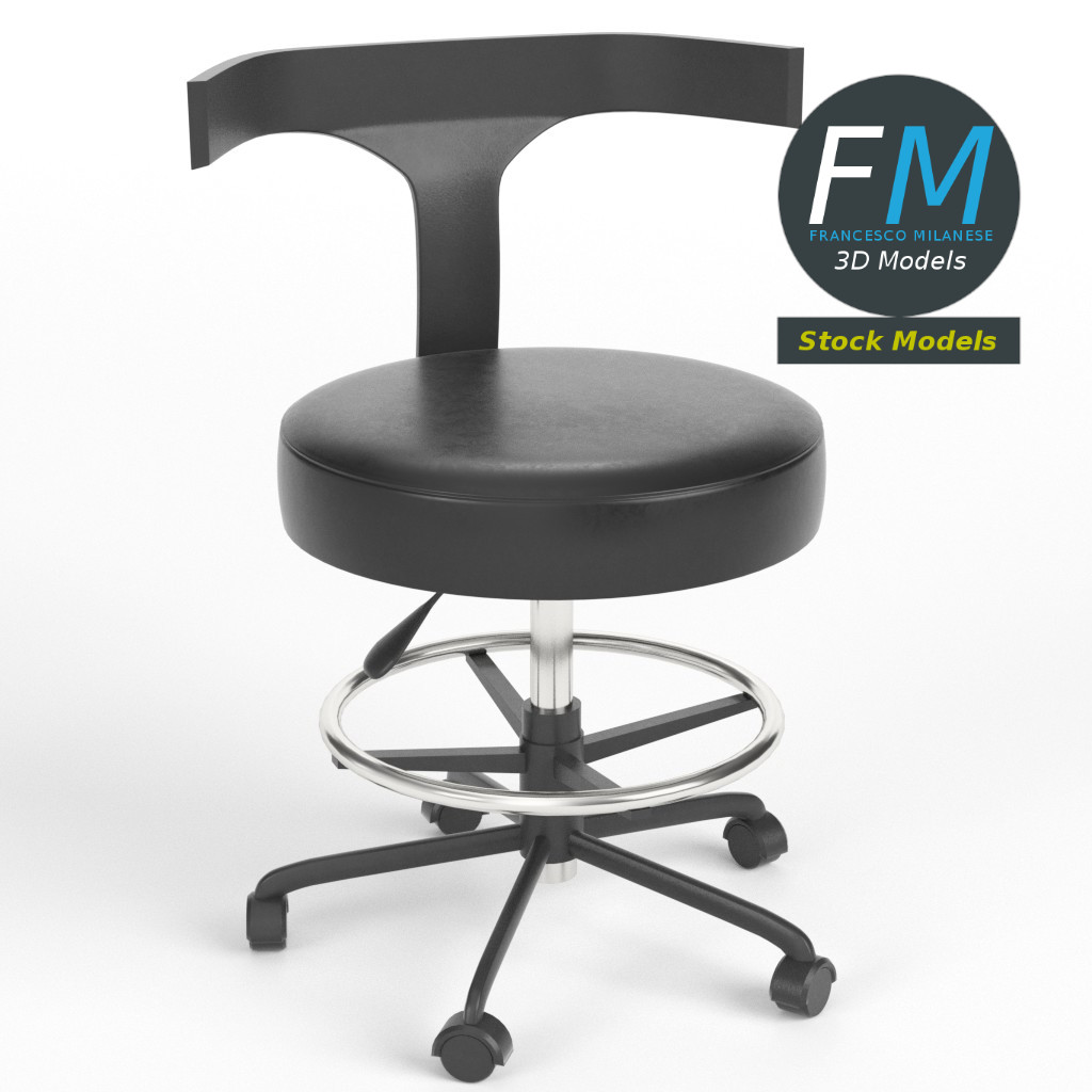 3D-Modell - Arzthocker mit Rückenlehne - 01