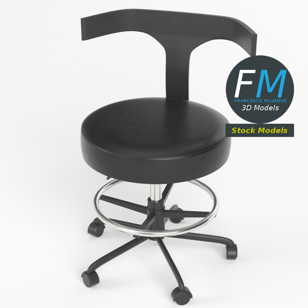 3D-Modell - Arzthocker mit Rückenlehne - 02