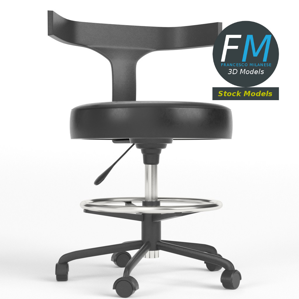 3D-Modell - Arzthocker mit Rückenlehne - 03