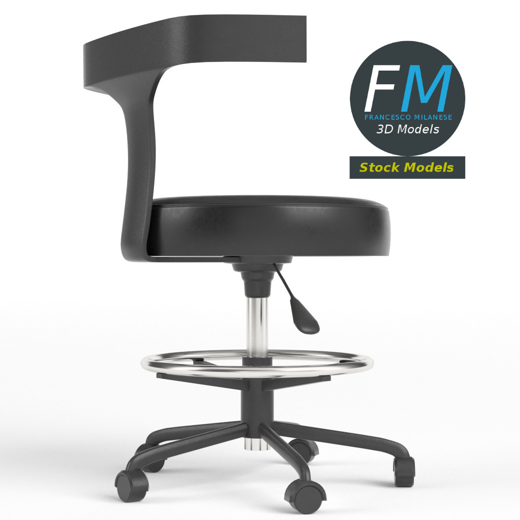 3D-Modell - Arzthocker mit Rückenlehne - 04