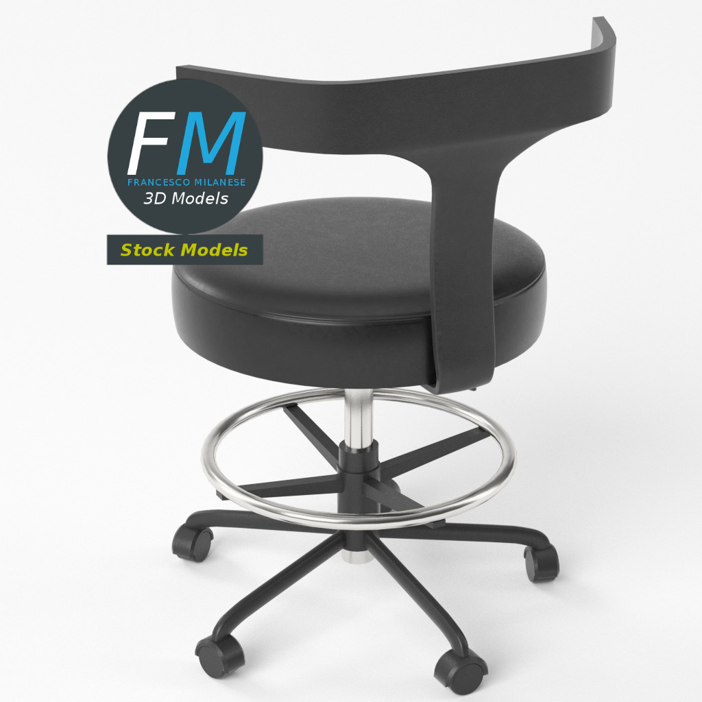 3D-Modell - Arzthocker mit Rückenlehne - 05