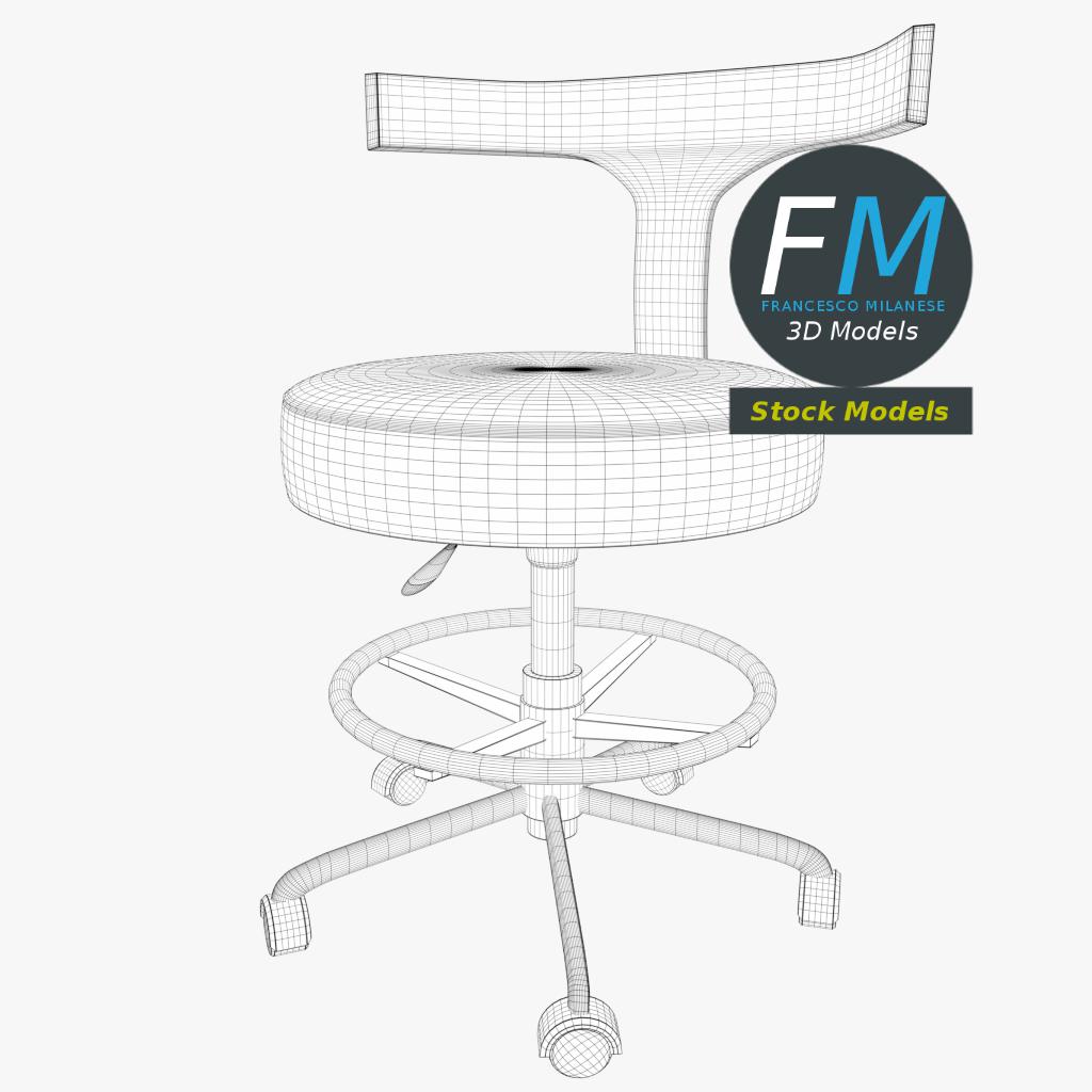 3D-Modell - Arzthocker mit Rückenlehne - 07