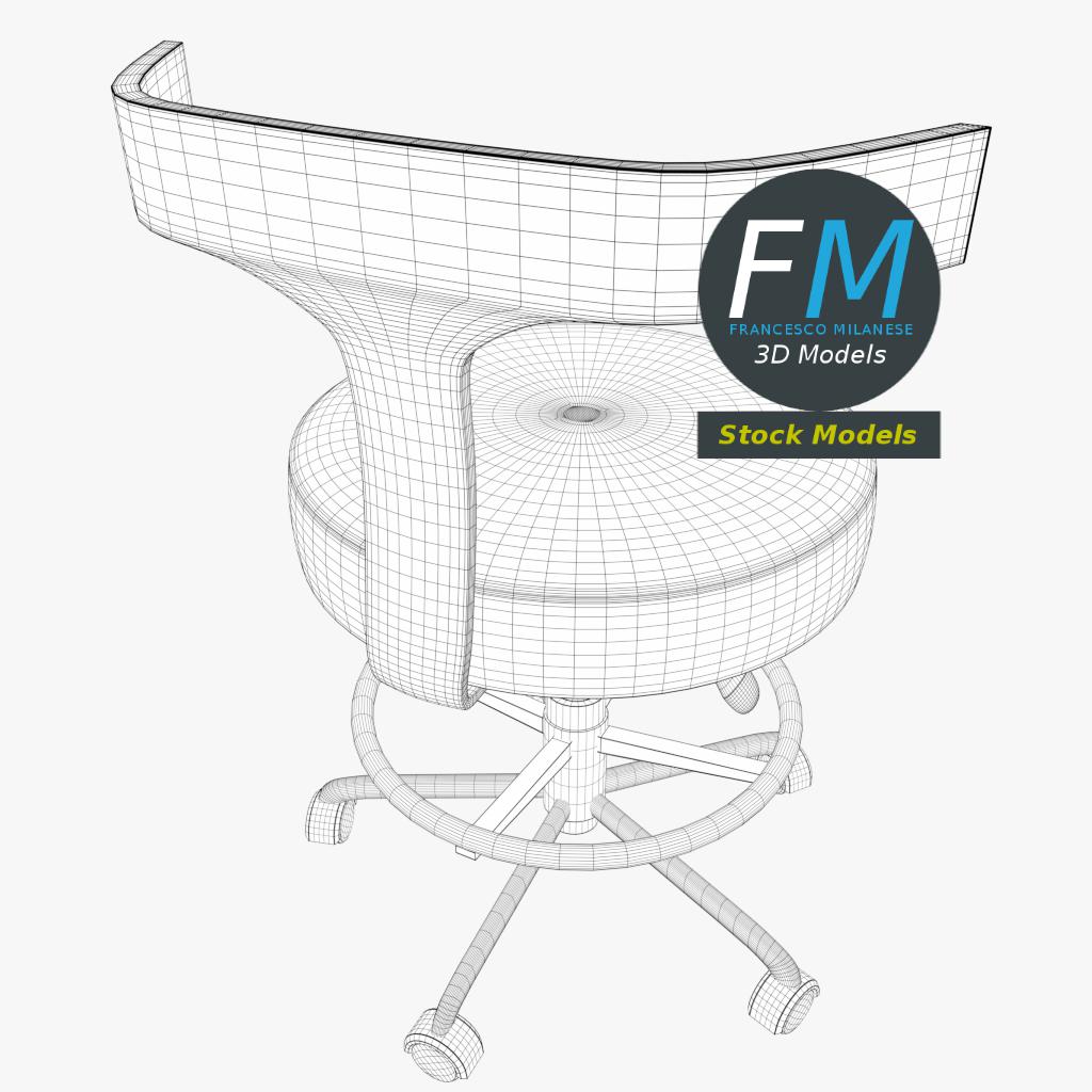 3D-Modell - Arzthocker mit Rückenlehne - 08