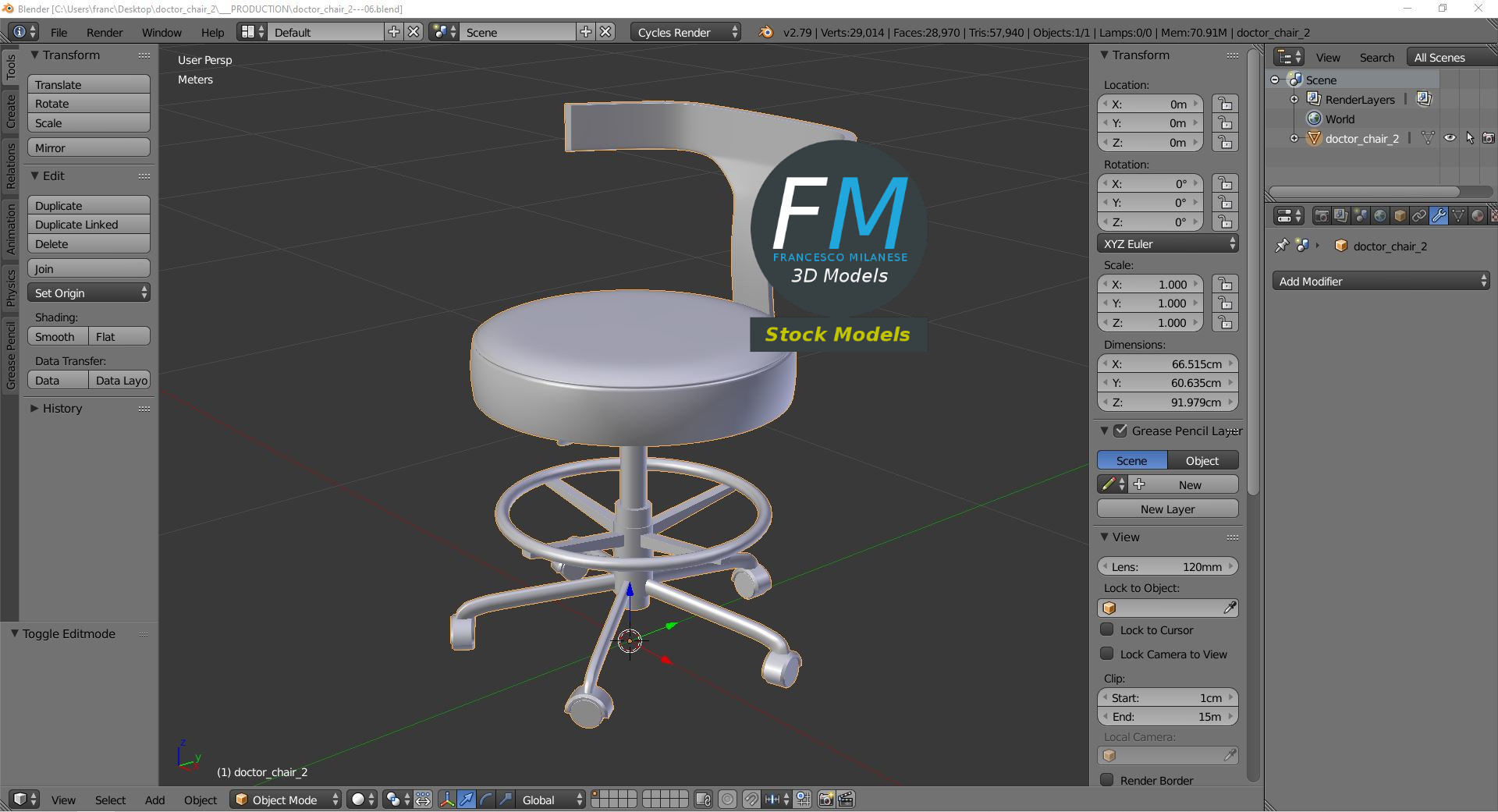 3D-Modell - Arzthocker mit Rückenlehne - 09