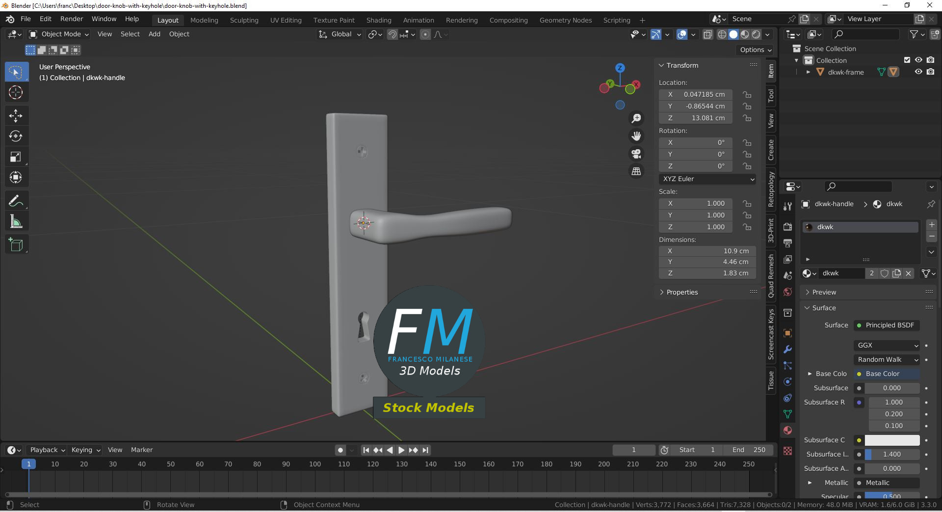 3D-Modell - Türgriff mit Schlüsselloch - 09
