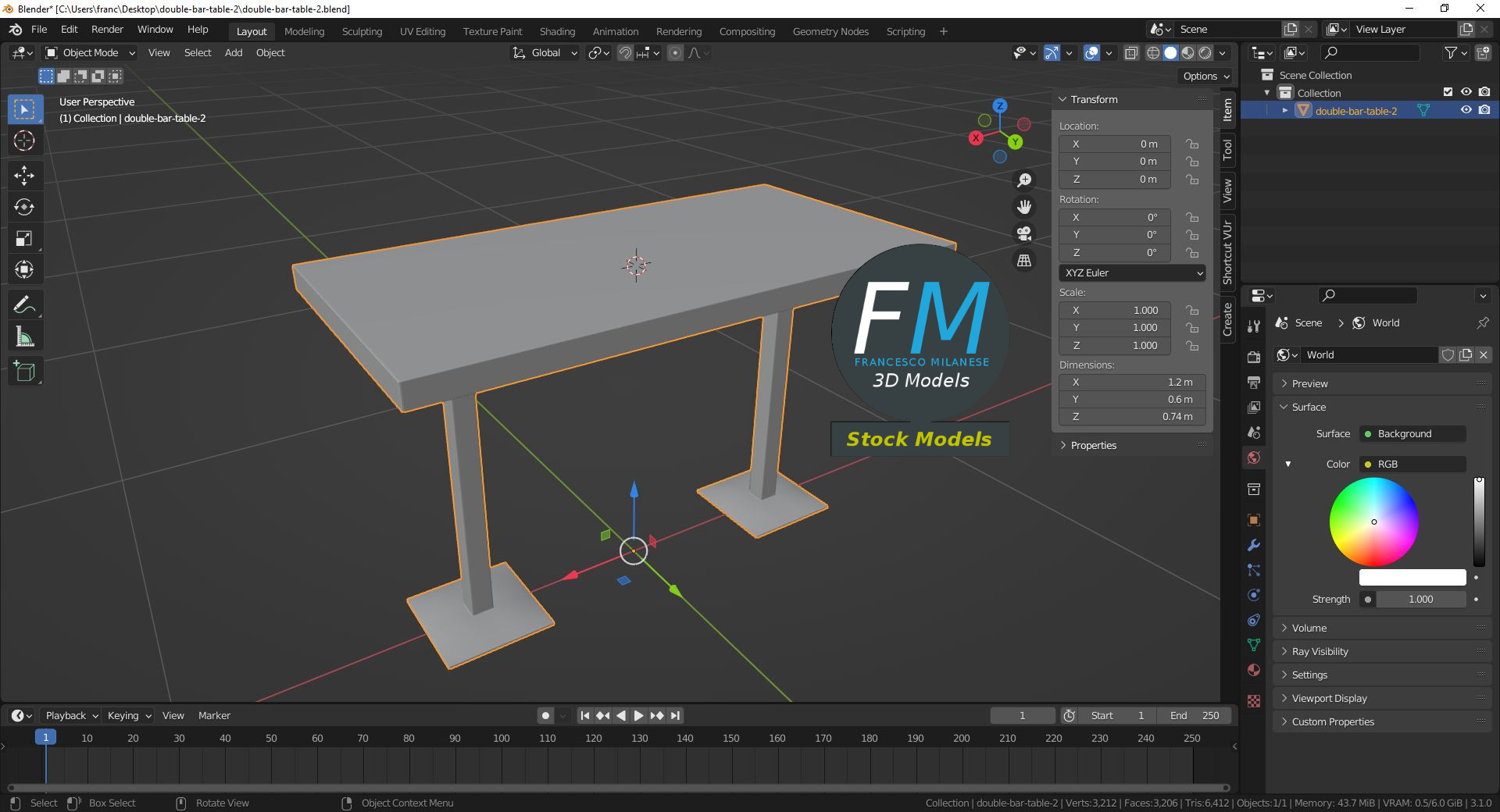 3D-Modell - Bartisch mit Doppelgestell - 09