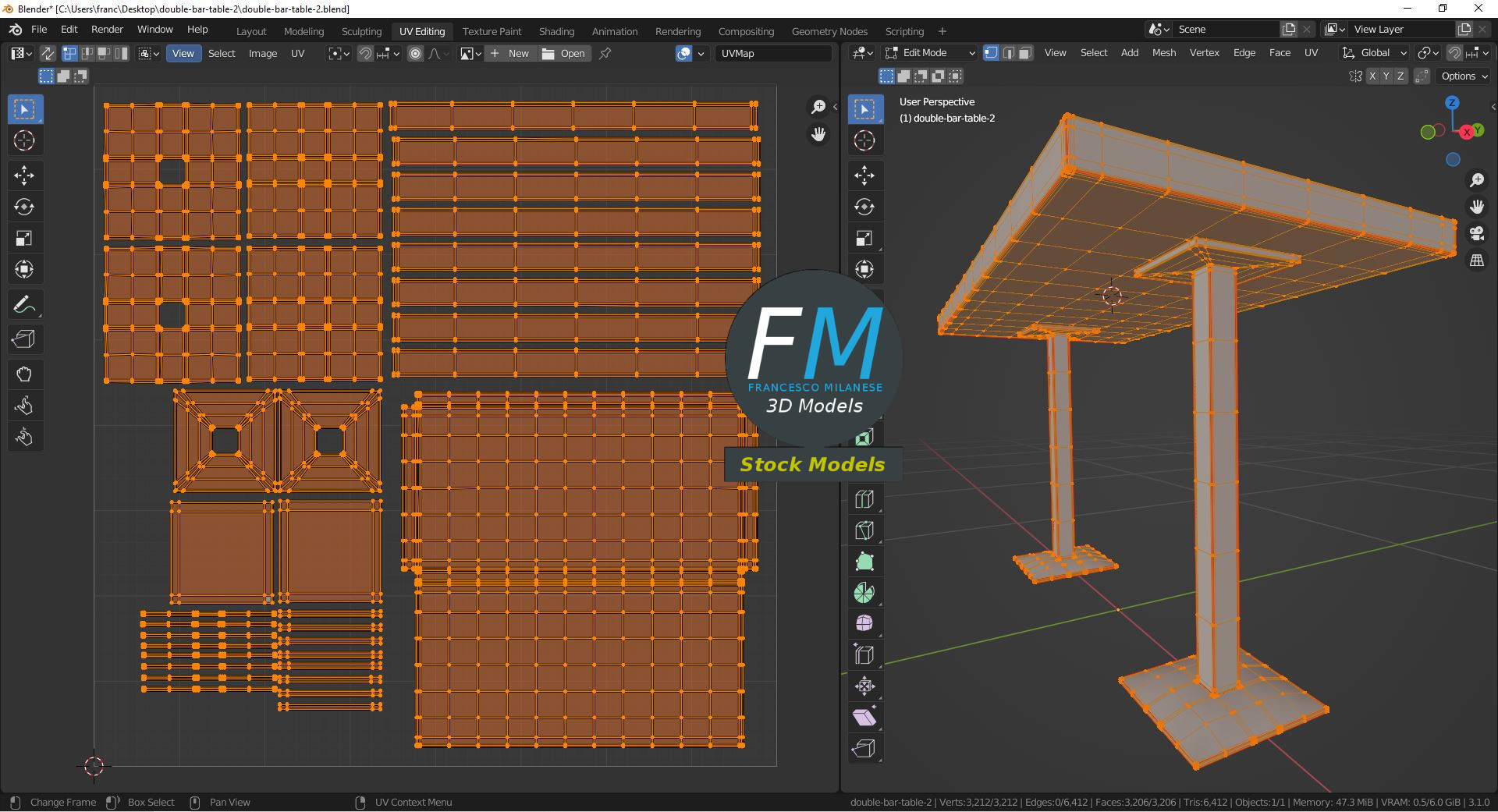 3D-Modell - Bartisch mit Doppelgestell - 10