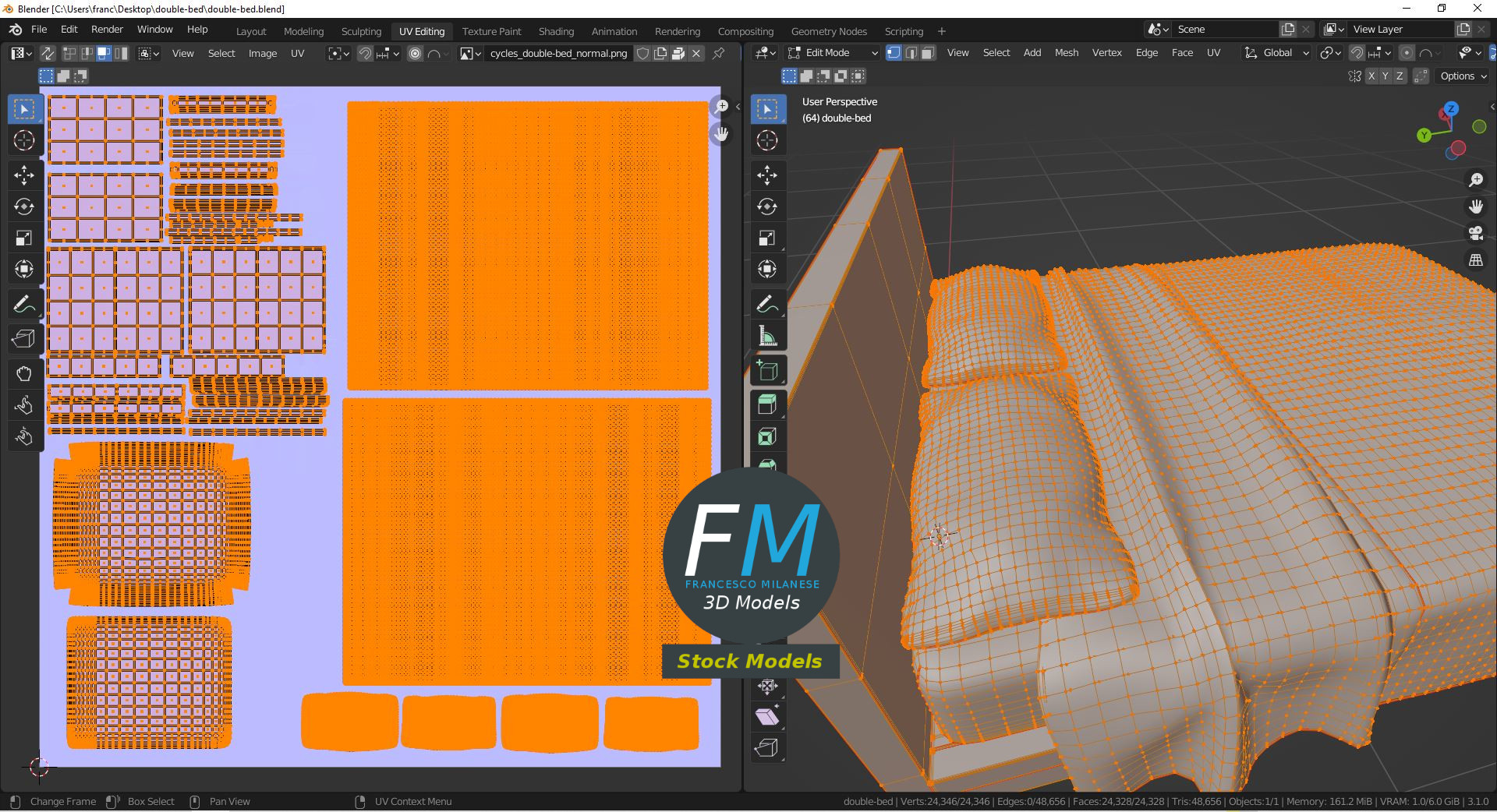 3D-Modell - Doppelbett - 10