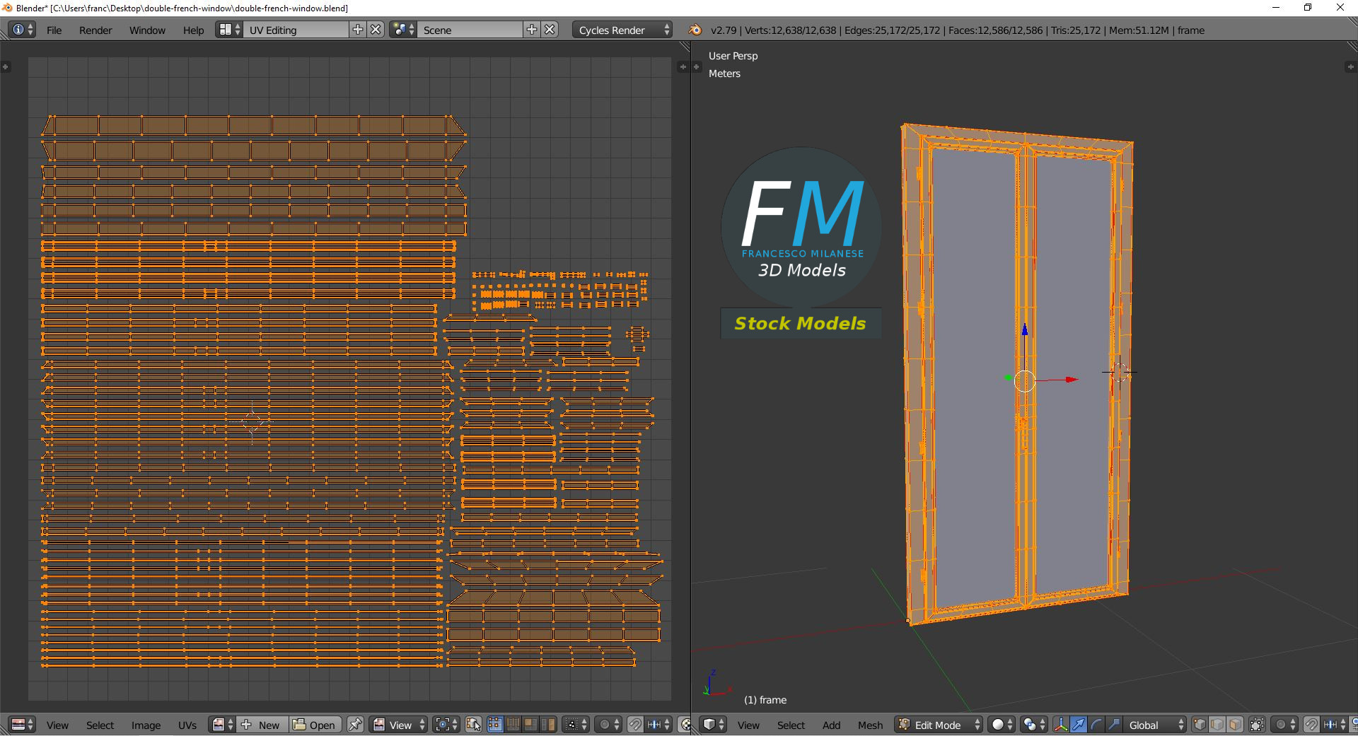 3D-Modell - Doppelte Französische Fenstertür - 10