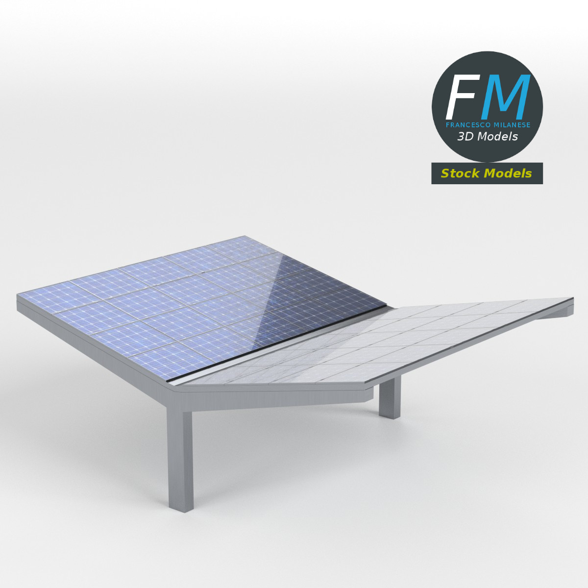 3D-Modell - Doppelcarport mit Solarmodulen - 01