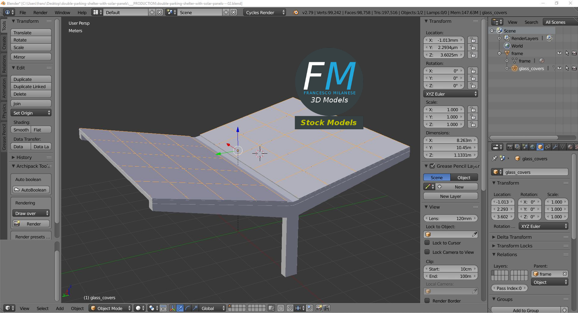 3D-Modell - Doppelcarport mit Solarmodulen - 09