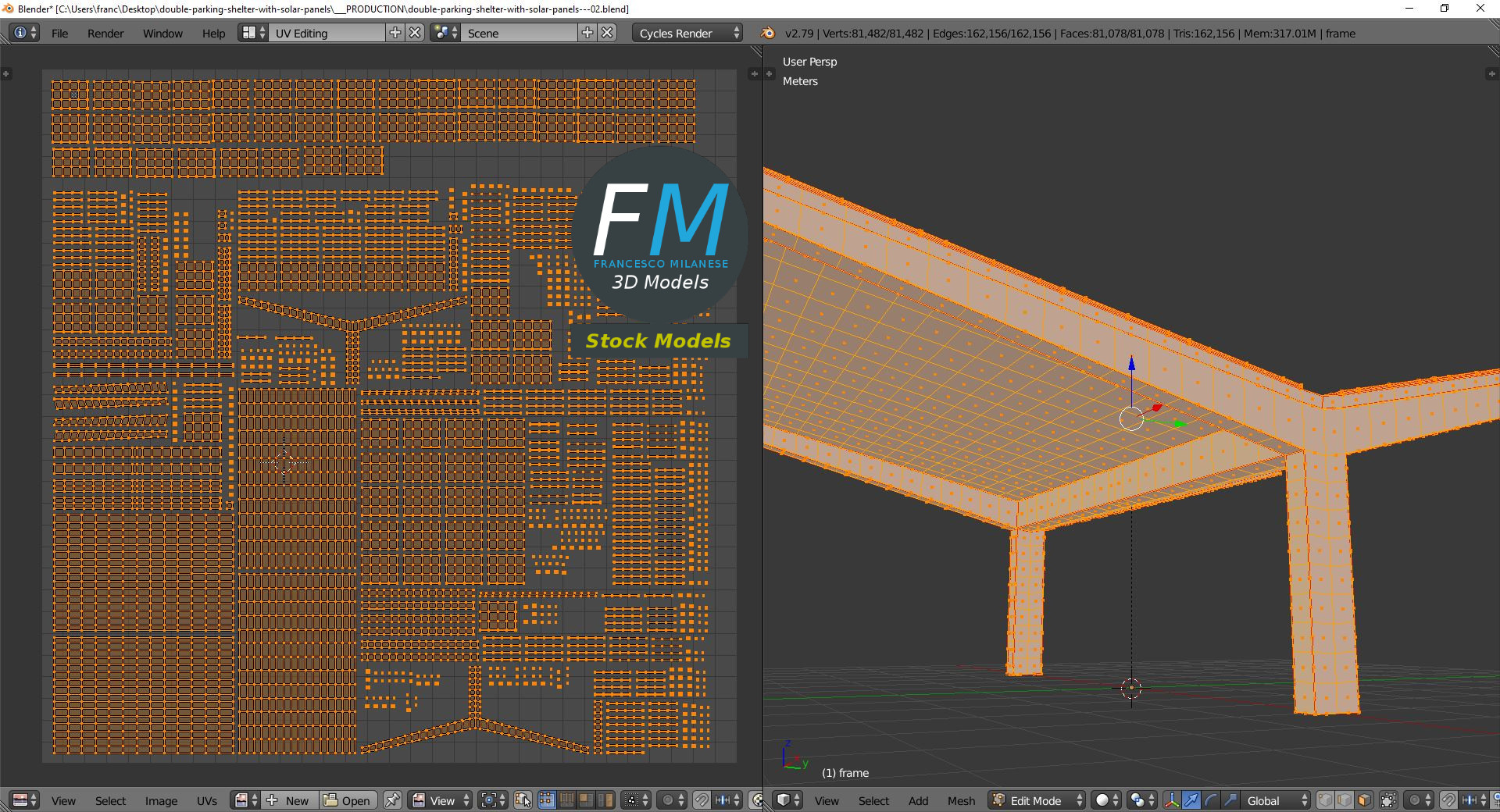 3D-Modell - Doppelcarport mit Solarmodulen - 10