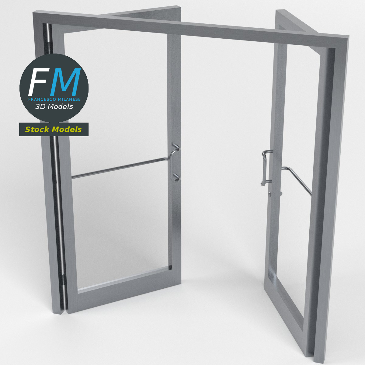3D-Modell - Doppelte Glasgeschäftstür - 02
