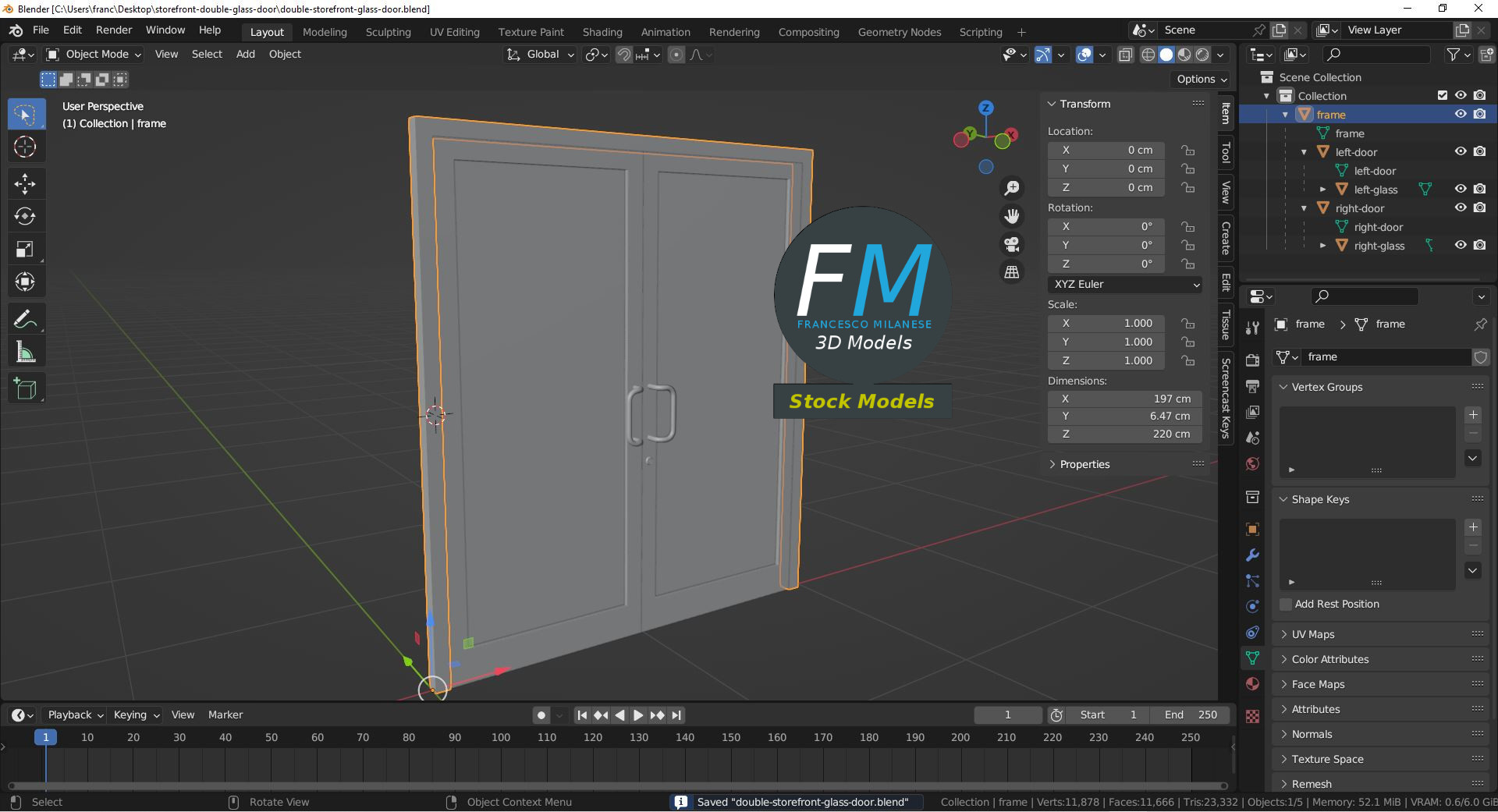 3D-Modell - Doppelte Glasgeschäftstür - 09
