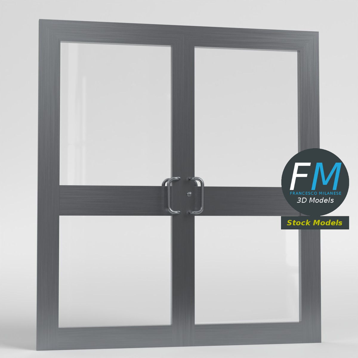 3D-Modell - Doppelte Schwingende Glasgeschäftstür - 01