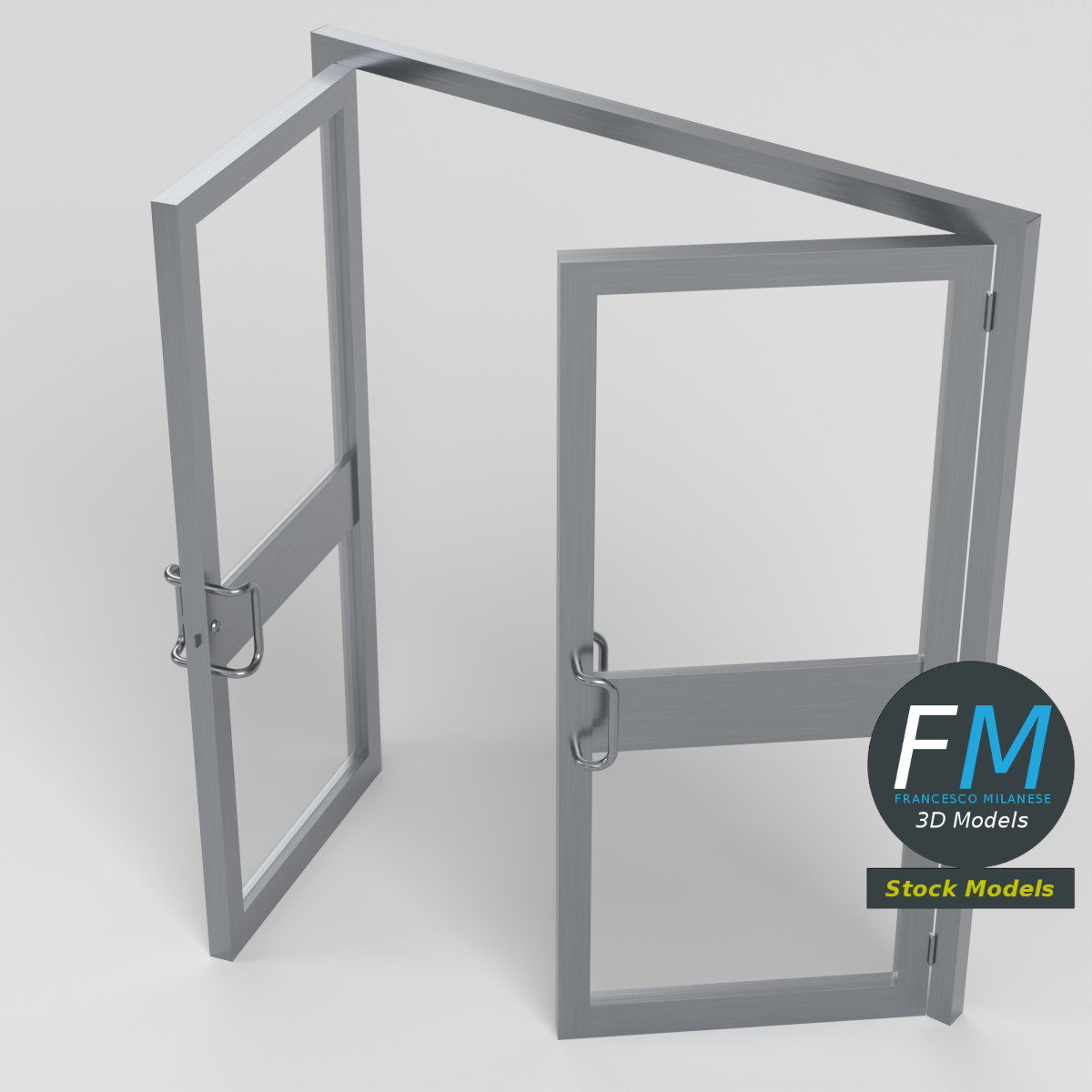 3D-Modell - Doppelte Schwingende Glasgeschäftstür - 02
