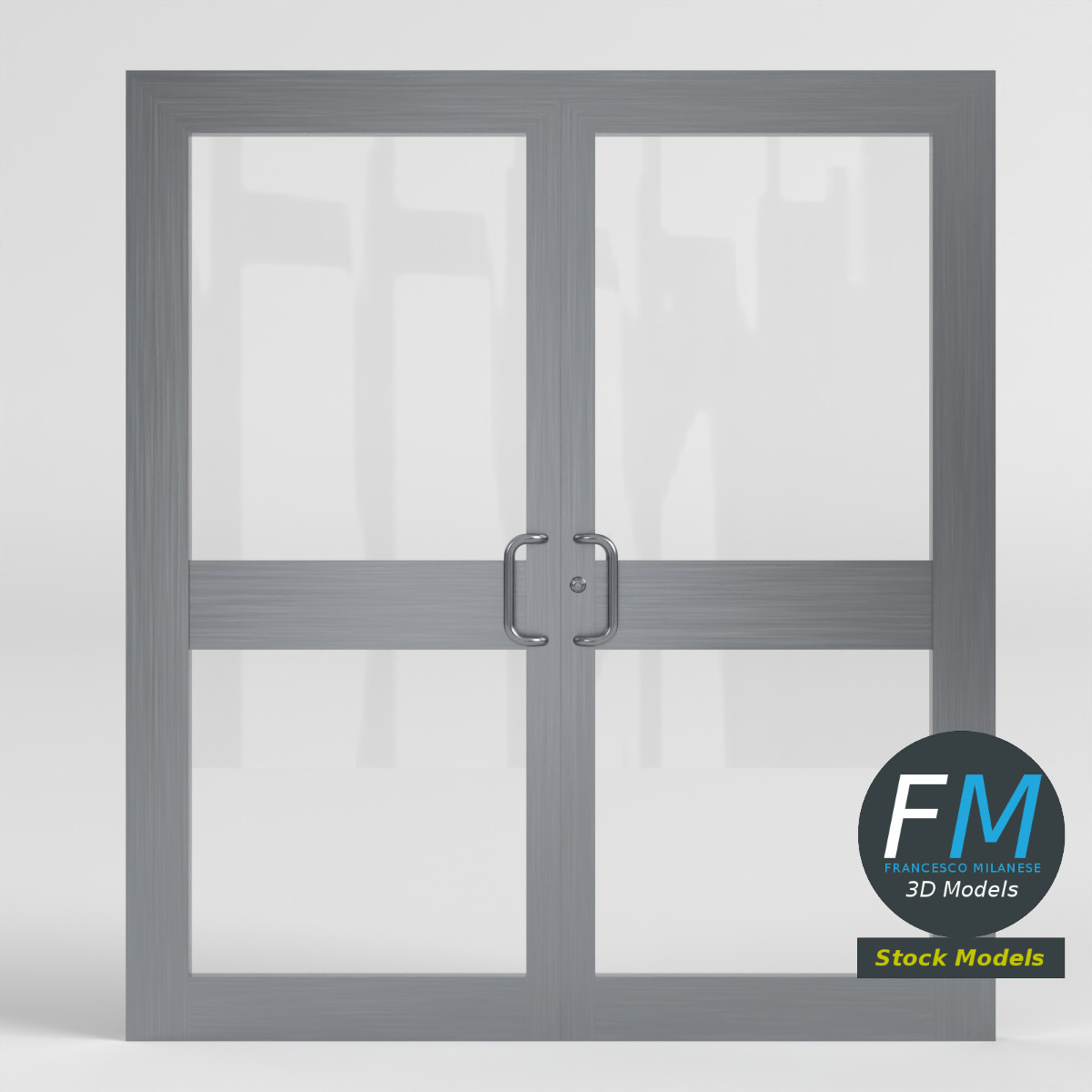 3D-Modell - Doppelte Schwingende Glasgeschäftstür - 03