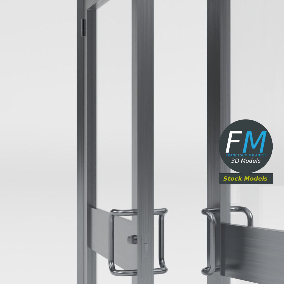 3D-Modell - Doppelte Schwingende Glasgeschäftstür - 04