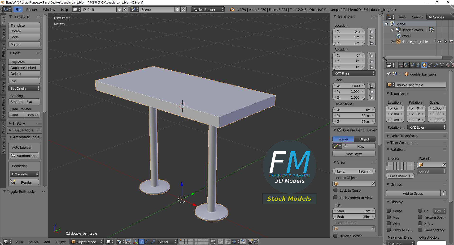 3D-Modell - Bartisch mit Doppelgestell - 09