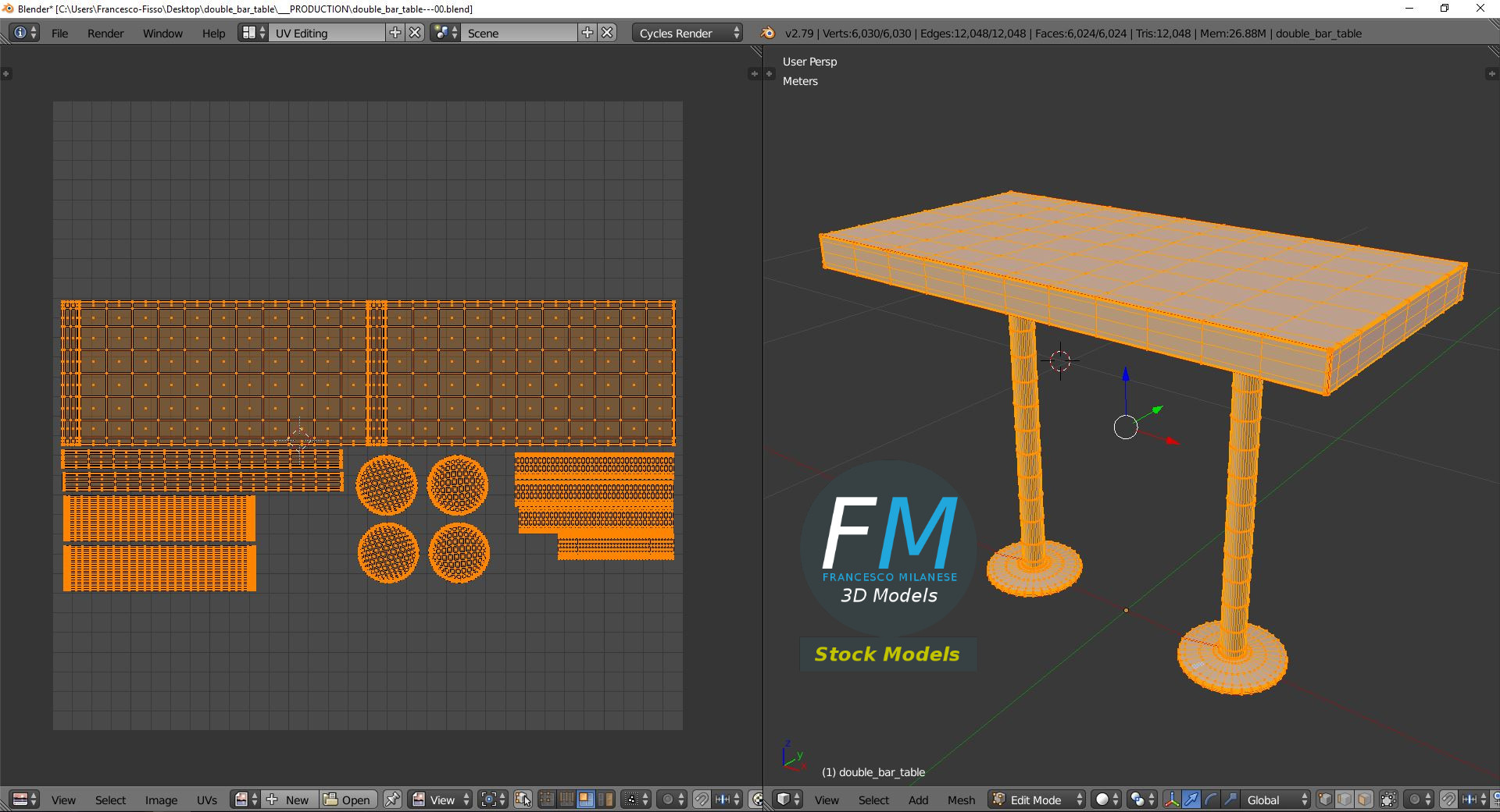 3D-Modell - Bartisch mit Doppelgestell - 10