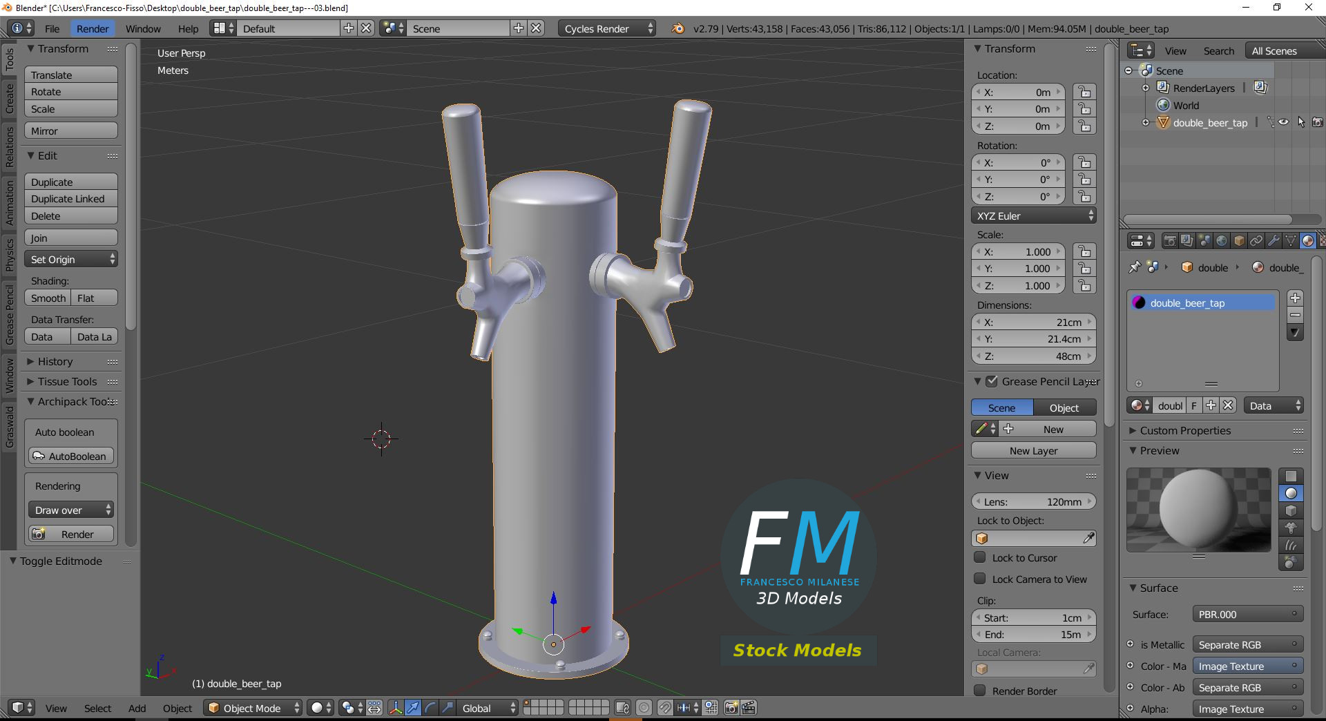 3D-Modell - Doppelte Bierzapfsäule - 09