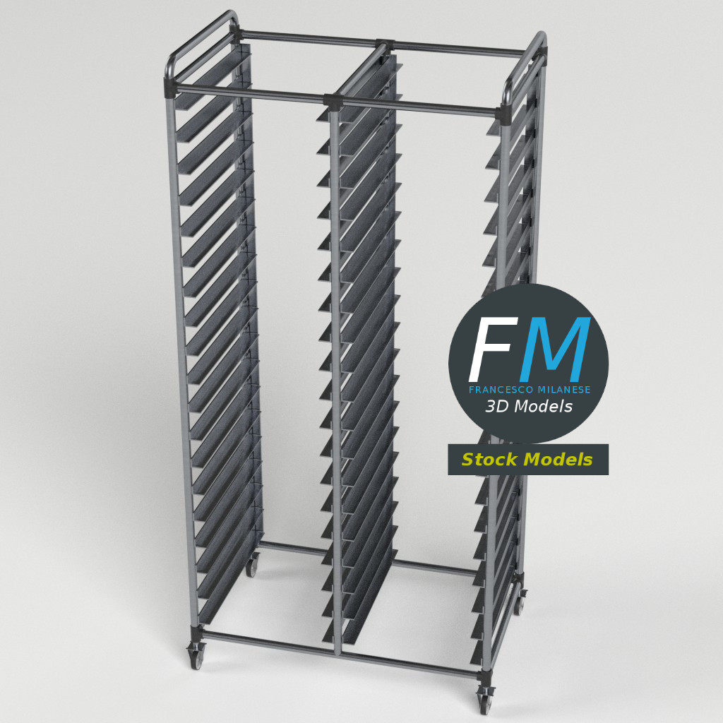 3D-Modell - Doppelter Tablettwagen für Kantinen - 02